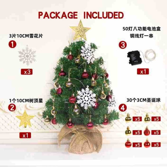 CUKIXA 21.6-inch Pre-Lit Christmas Tree Set, Pre-Decorated Tabletop PVC Tree with 50 LED Lights, 30 Ornaments & Star Topper, Battery Operated for Home Office Decor (Green)