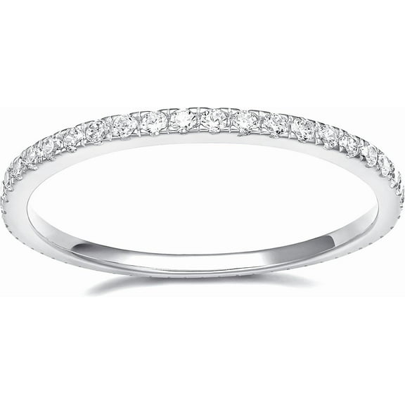 CUKIXA 2mm 925 Sterling Silver Wedding Band Cubic Zirconia Half Eternity Stackable Engagement Ring Size 3-13