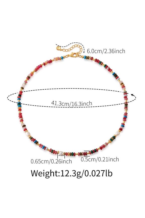 Boho Rainbow Natural Stone Beaded Bracelet with Freshwater Cultured Pearl, Adjustable 7.3 in + 2.36 in Extender, 18K Gold Plated Findings, Dopamine Color Jewelry for Women