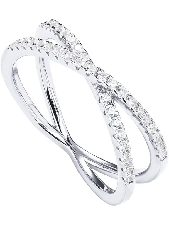 Criss Cross Ring for Women, Cubic Zirconia X Ring, 18K Gold Plated or Silver Plated Copper Micro Pave Crossover Ring, Dainty Stackable Fashion Jewelry Gifts for Women
