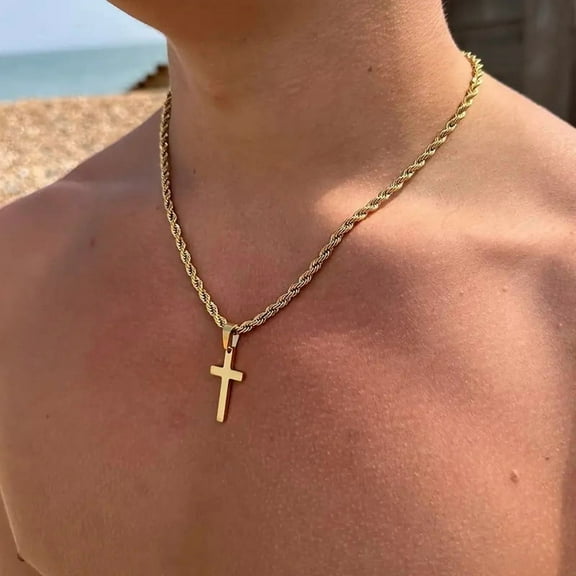CUKIXA Cross Necklace for Men, Gold Cross Chain Necklace, Stainless Steel Cross Pendant Jewelry Gifts for Men Women