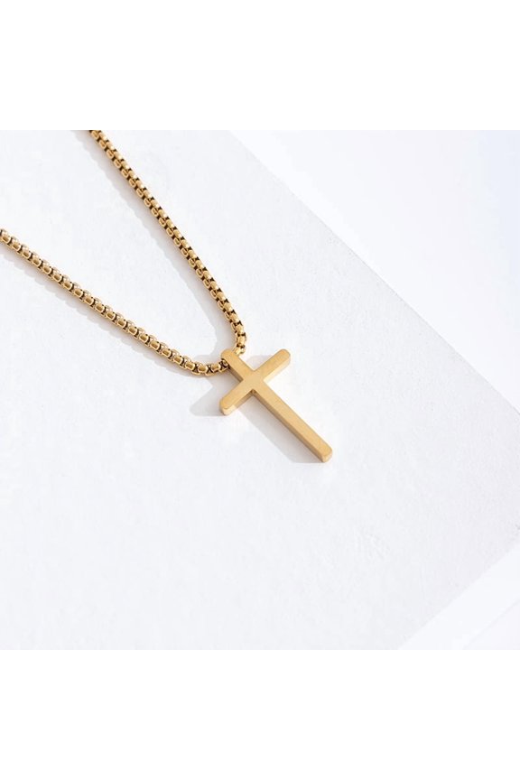 Cross Necklace for Men - Stainless Steel Pendant with Titanium Pearl Chain, Silver/Gold/Black Religious Jewelry (16-24 Inch, 3 Sizes)