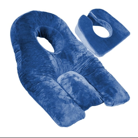 CUKIXA Eye Surgery Recovery Pillow, Face Down Prone Position Pillow for Vitrectomy & Retinal Detachment Post-Op, Adjustable 18-inch Width with 27.5° Slope, Breathable Center Hole (Gray/Blue)