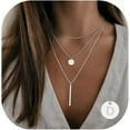 thumbnail image 1 of CUKIXA Gold Initial Layered Necklaces for Women, 14K Gold Plated Coin Letter Necklace Bar Stacking Layer Necklace Multi Bar Layering Y-Necklaces Jewelry for Women, 1 of 13