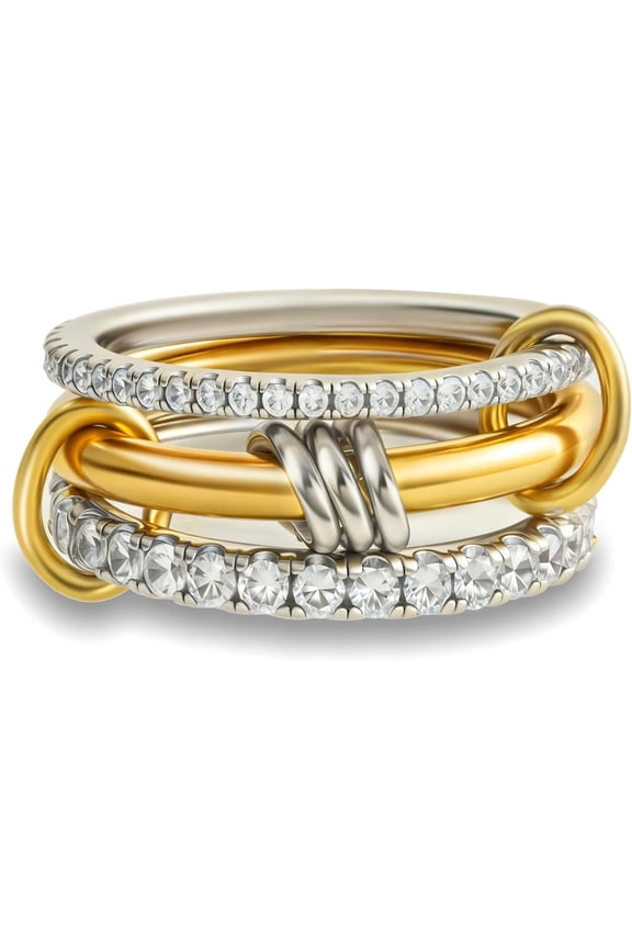 Gold Stackable Rings for Women Non Tarnish, 18k Gold Plated Cubic Zirconia Rings, Silver Gold Multi Ring Mixed Metals Stack Rings Set-5#