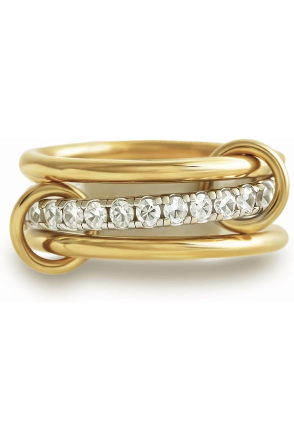 Gold Stackable Rings for Women Non Tarnish, 18k Gold Plated Cubic Zirconia Rings, Silver Gold Multi Ring Mixed Metals Stack Rings Set-6#