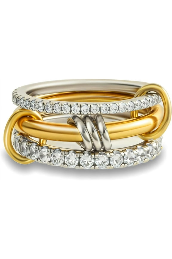 Gold Stackable Rings for Women Non Tarnish, 18k Gold Plated Cubic Zirconia Rings, Silver Gold Multi Ring Mixed Metals Stack Rings Set-9#