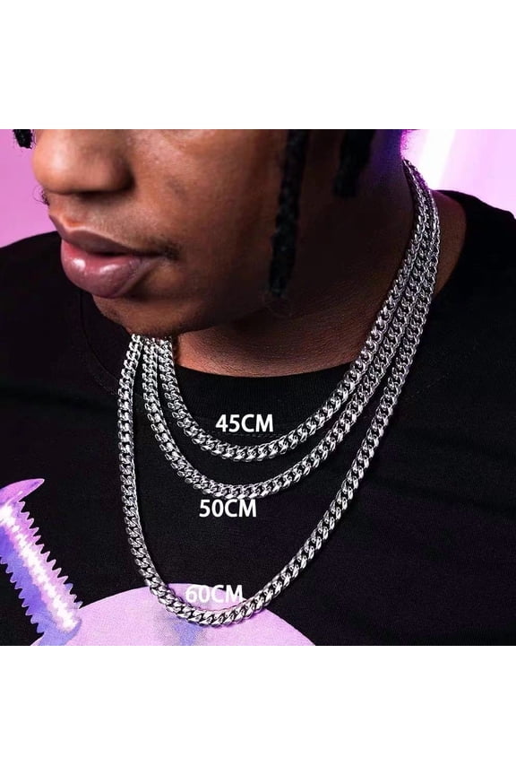Hip Hop Link Chain - 6/8/10mm Titanium Steel Necklace for Men, for Men Basic Simple Rapper's Choker on Neck Fashion Jewelry, Silver