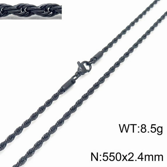 CUKIXA Hip Hop Rope Chain Necklace - Titanium Steel Twisted Cable Chain for Men Women (2-8mm Width, 19.69-23.62in Length)