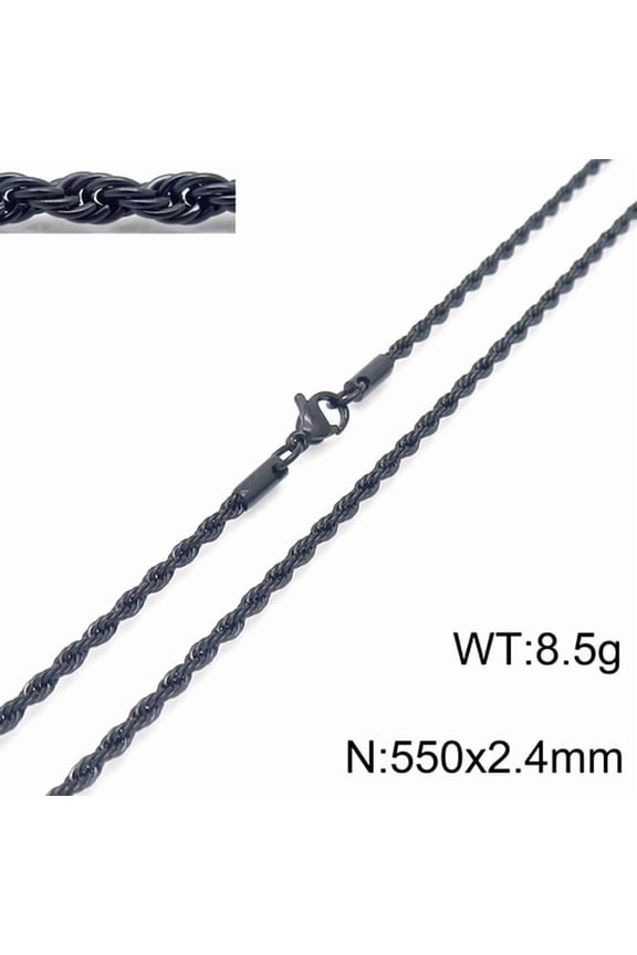 Hip Hop Rope Chain Necklace - Titanium Steel Twisted Cable Chain for Men Women (2-8mm Width, 19.69-23.62in Length)