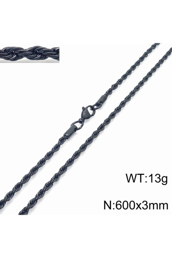 Hip Hop Rope Chain Necklace - Titanium Steel Twisted Cable Chain for Men Women (2-8mm Width, 19.69-23.62in Length)