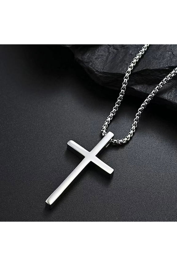 Men's Cross Necklace - Trendy Alloy Pendant with Titanium Steel Chain, 23.6"/27.6" Adjustable Layering Necklace for Casual Wear (0.98×1.57in)