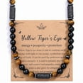 thumbnail image 1 of CUKIXA Men's Natural Stone Necklace - 8mm Black Obsidian & Tiger Eye Beads with Volcanic Rock Spacers, Stainless Steel Chain for Grounding & Protection (21in), 1 of 3