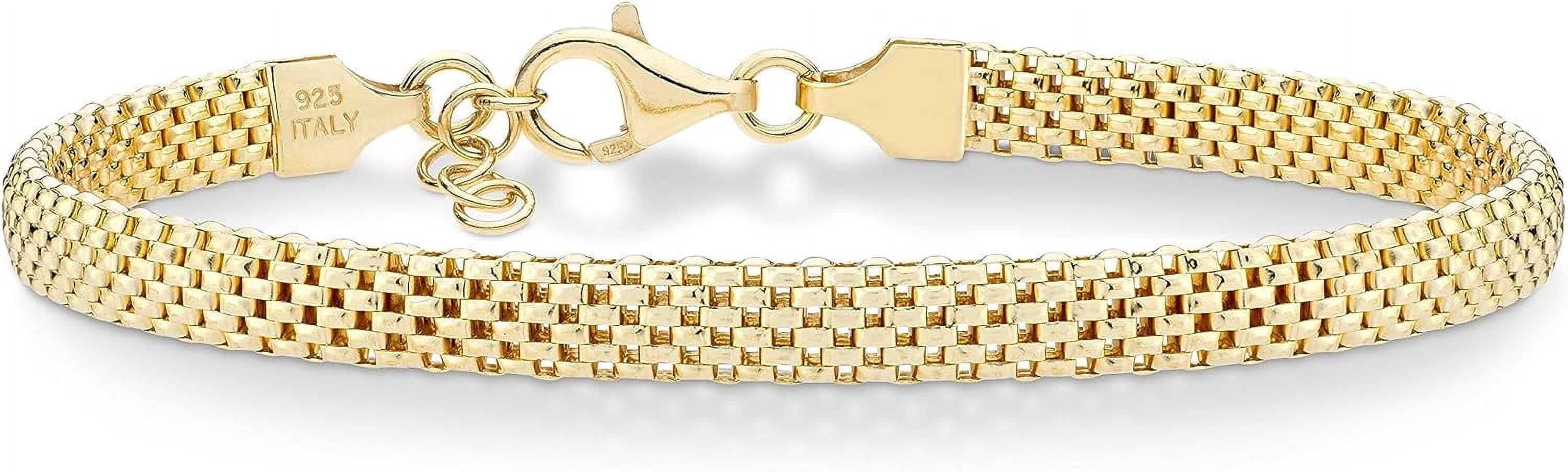 CUKIXA Miabella 18K Gold Over Sterling Silver Italian 5mm Mesh Link Chain Bracelet for Women, 925 Made in Italy