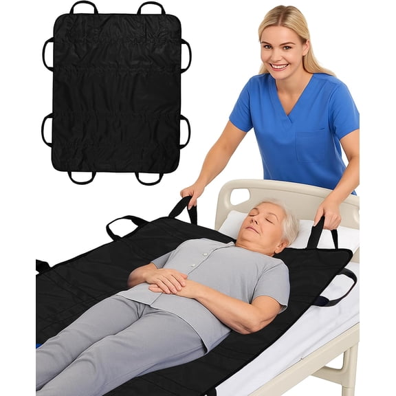 CUKIXA Patient Positioning Bed Pad with Handles – Transfer & Slide Sheet for Elderly Care, Waterproof Washable Draw Sheet for Hospital or Home Use, 46.5" x 38.5", 450 LBS Support,Black