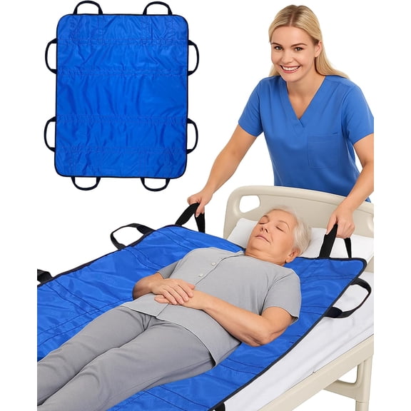 CUKIXA Patient Positioning Bed Pad with Handles – Transfer & Slide Sheet for Elderly Care, Waterproof Washable Draw Sheet for Hospital or Home Use, 46.5" x 38.5", 450 LBS Support,Blue