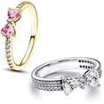 thumbnail image 1 of CUKIXA Sparkling Bow Rings Set with 14K Gold/Silver Plating | Pink Bow Earrings and Ring Set for Women | Friendship Promise Ring, Stackable Bow Jewelry Set, Gift for Women, 1 of 8
