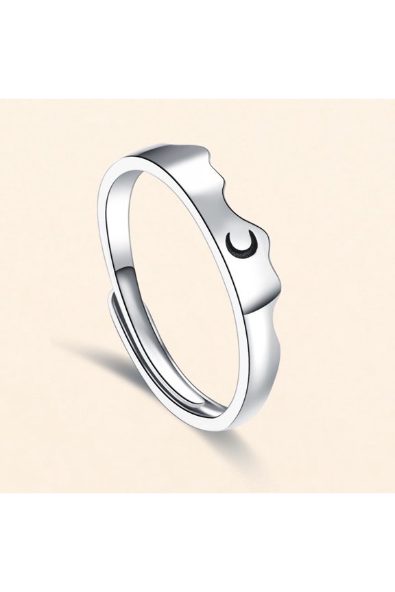 Sun & Moon Promise Rings for Couples, 925 Sterling Silver Adjustable Matching Rings, Long Distance Relationship Gifts for Him & Her, 0.21oz & 0.18oz (Pair)