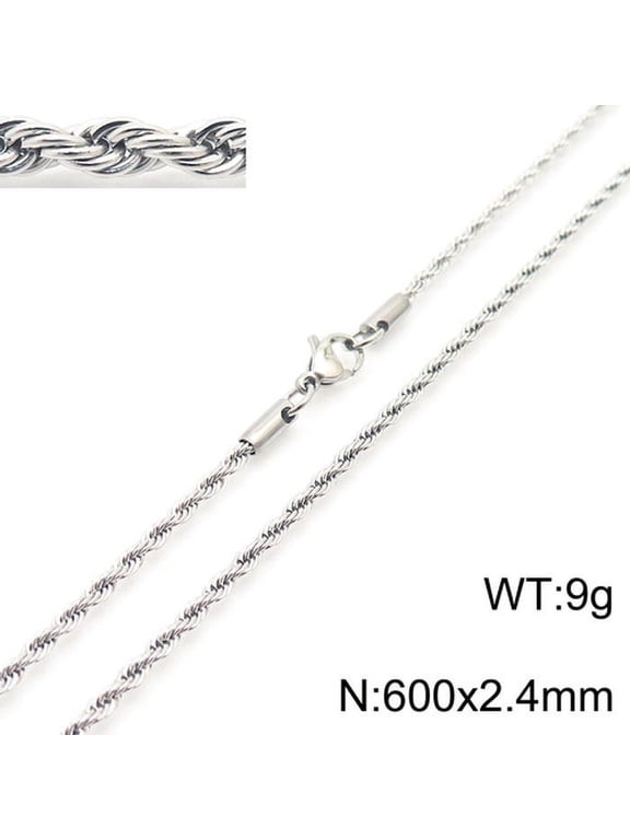 Titanium Steel Rope Chain Necklace - 2-8mm Twisted Cable Chain for Women & Men, Never Fade Waterproof Hip Hop Jewelry (19.69-23.62in)