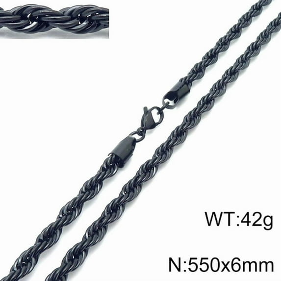 CUKIXA Titanium Steel Twisted Rope Chain Necklace - 2-8mm Width, 19.7-27.6in Black Matte Necklace for Men & Women