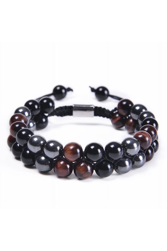 Triple Protection Bracelet Natural Tiger Eye Agate Stone 8mm Beads Black Obsidian,Crystal Jewelry Stone Bracelets Christmas Gifts for Men Bring Luck Prosperity