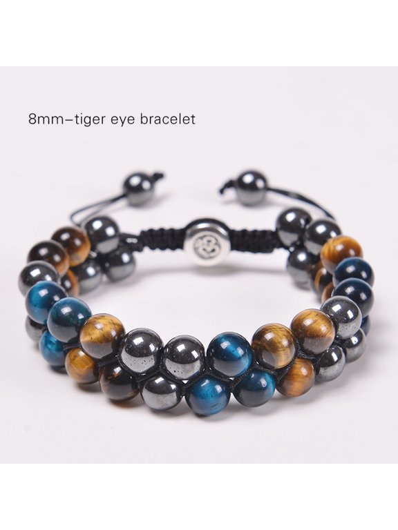 Triple Protection Bracelet Natural Tiger Eye Agate Stone 8mm Beads Black Obsidian,Crystal Jewelry Stone Bracelets Christmas Gifts for Men Bring Luck Prosperity
