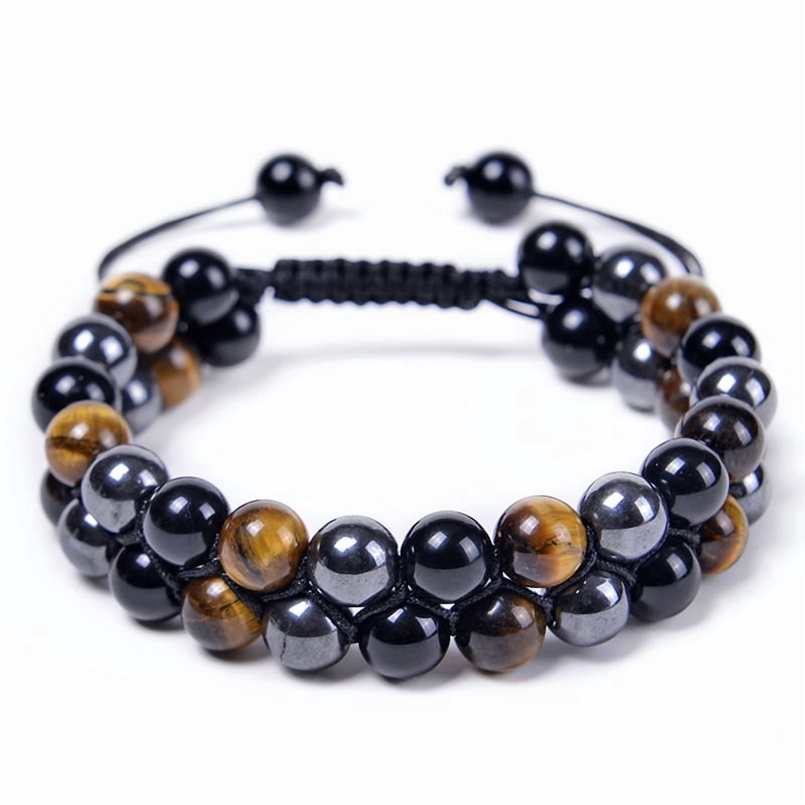 CUKIXA Triple Protection Bracelet Natural Tiger Eye Agate Stone 8mm Beads Black Obsidian,Crystal Jewelry Stone Bracelets Christmas Gifts for Men Bring Luck Prosperity
