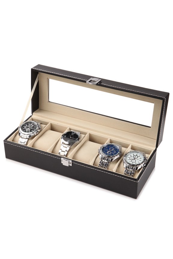 Watch Box for Men with Glass Top, PU Leather Lockable Watch Case Organizer, Soft Velvet Interior, Removable Cushions, 2/3/6/10/12 Slots Jewelry Display Storage Gift, Green/Gray