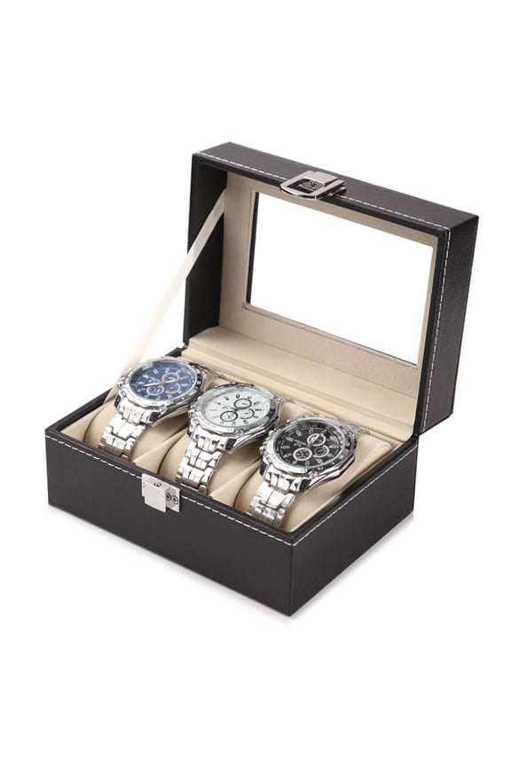 Watch Box for Men with Glass Top, PU Leather Lockable Watch Case Organizer, Soft Velvet Interior, Removable Cushions, 2/3/6/10/12 Slots Jewelry Display Storage Gift, Green/Gray