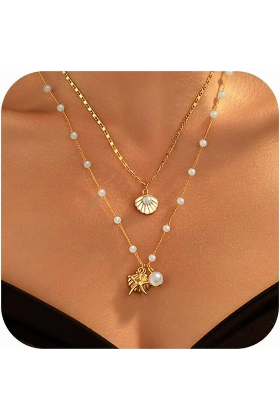 choice of all Gold Sea Shell Charm Necklace Jewelry for Women Summer Boho Seashell Beach Starfish Necklace Fashion Accessories Summer Beach Vacation Clothes Dresses 2025