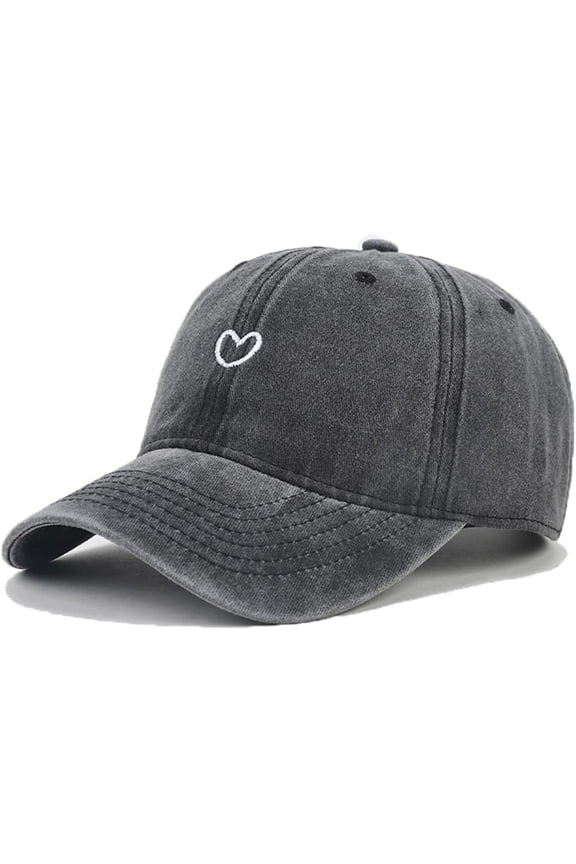 Cute Heart Hats for Women Vintage Couple Small Heart Embroidered Baseball Cap Adjustable Low Profile Dad Hat Men's Vintage Washed Denim Baseball Cap Retro Duckbill Sun Hat Unisex Denim Hat