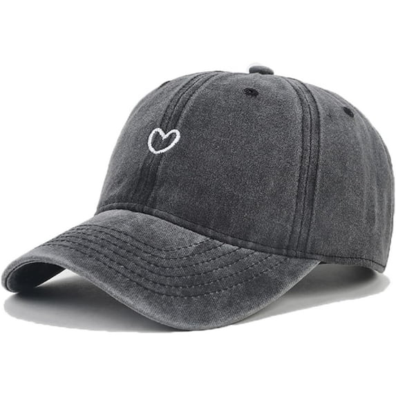 CUKOLSXA Cute Heart Hats for Women Vintage Couple Small Heart Embroidered Baseball Cap Adjustable Low Profile Dad Hat Men's Vintage Washed Denim Baseball Cap Retro Duckbill Sun Hat Unisex Denim Hat