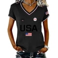 thumbnail image 1 of CUKOLSXA Fashion Clothing, Flag Shirts for Women, Women's Short Sleeve Tops, Women's Casual Fashion V-Neck Sports Independence Day Print Short Sleeve Sports T-Shirt Top, Black, M, 1 of 4