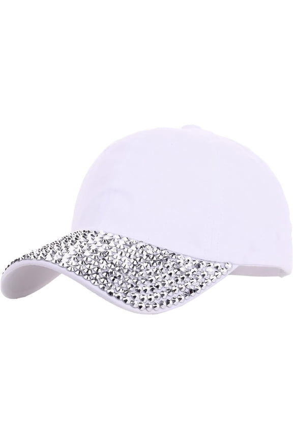 Women's Hats & Caps Baseball Hat Shiny Rhinestone Brim Baseball Cap for Women Sparkle Velcro Ponycap Adjustable Trucker Hat Outdoors Sun Cap