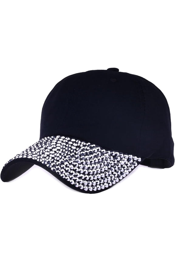 Women's Hats & Caps Baseball Hat Shiny Rhinestone Brim Baseball Cap for Women Sparkle Velcro Ponycap Adjustable Trucker Hat Outdoors Sun Cap