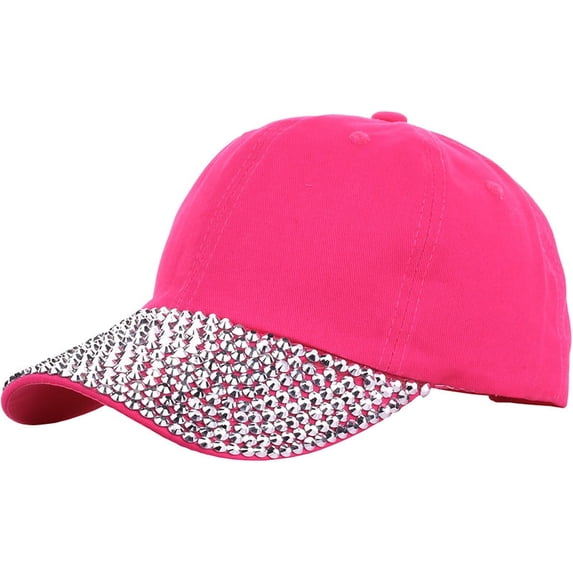 CUKOLSXA Women's Hats & Caps Baseball Hat Shiny Rhinestone Brim Baseball Cap for Women Sparkle Velcro Ponycap Adjustable Trucker Hat Outdoors Sun Cap