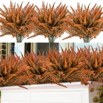 CUKYUK 8 Bundles Artificial Boston Fern Plants Outdoor Bushes Autumn Artificial Shrubs Greenery Plastic Outdoor UV Garden Resistant Plants Ferns, Red Yellow