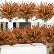 CUKYUK 8 Bundles Artificial Boston Fern Plants Outdoor Bushes Autumn Artificial Shrubs Greenery Plastic Outdoor UV Garden Resistant Plants Ferns, Red Yellow