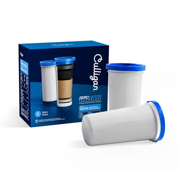 Culligan with ZeroWater Technology Filter Replacement, 5-Stage Advanced Water Filter – 2 Count