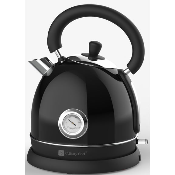 Culinary Chef 1.8 Quart 1,500-Watt Retro Porcelain Electric Water Kettle with Thermometer, Black