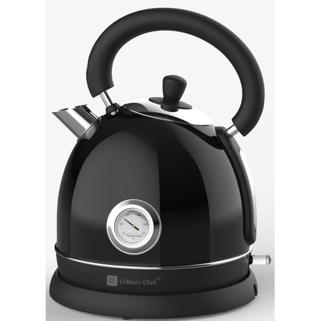 Culinary Chef 1.8 Quart 1,500-Watt Retro Porcelain Electric Water Kettle with Thermometer, Black