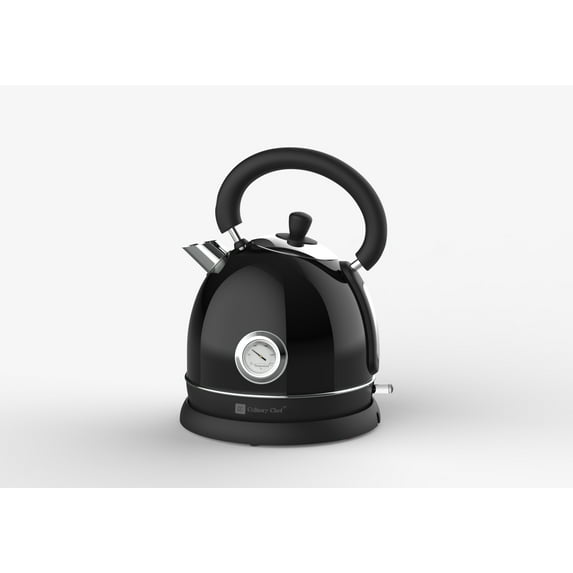 CULINARY CHEF, 1.8 Quart 1,500-Watt Retro Porcelain Electric Water Kettle with Thermometer, Black