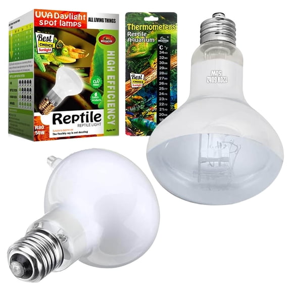 CULLEN 2-Pack Reptile Heat Lamp Bulb/Light, UVA Basking Spot Heat Lamp for Lizard,Tortoise,Bearded Dragon, Hedgehogs Reptiles & Amphibians with Stick-on Digital Temperature Thermometer