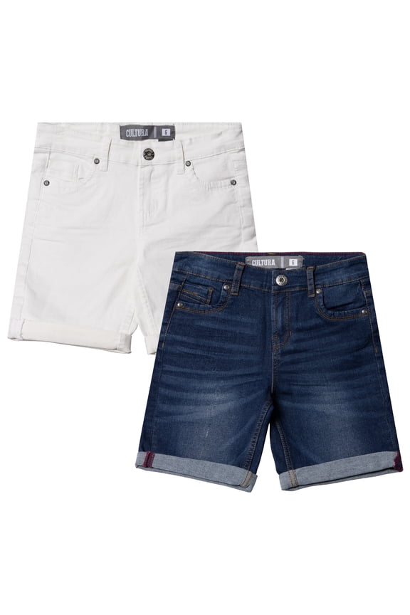 AZURE Little Boy's Roll-Up Denim Shorts 2-Pack, Dark Blue/White, 6