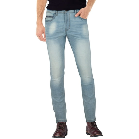 CULTURA AZURE Mens Skinny Stretch Silicon Jeans, Lt Blue, 40X32