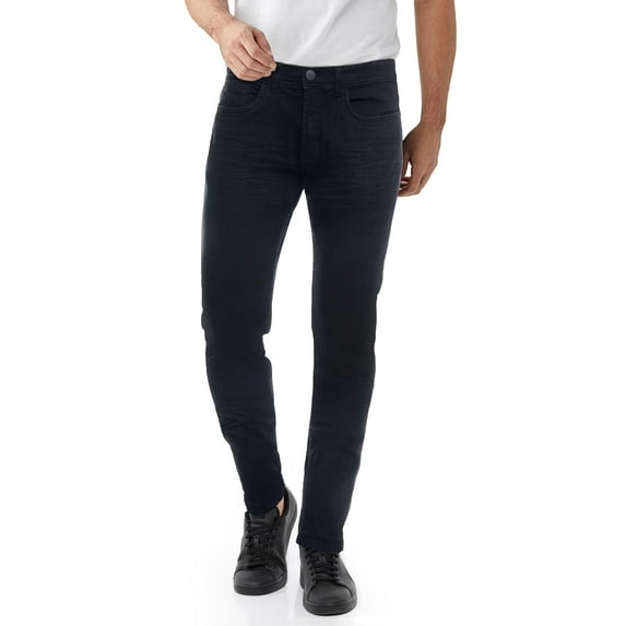 CULTURA AZURE Mens Basic Casual Stretch Washed Denim Jeans Flex Skinny Slim Fit Tapered Leg Big & Tall, 99378 - Jet Black, 30W x 32L