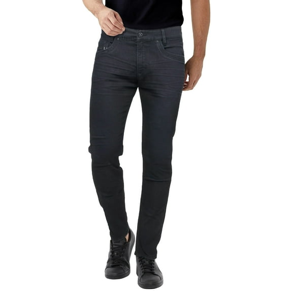 CULTURA AZURE Mens Stretch 5 Pocket Skinny Jeans, Jet Black, 44X32