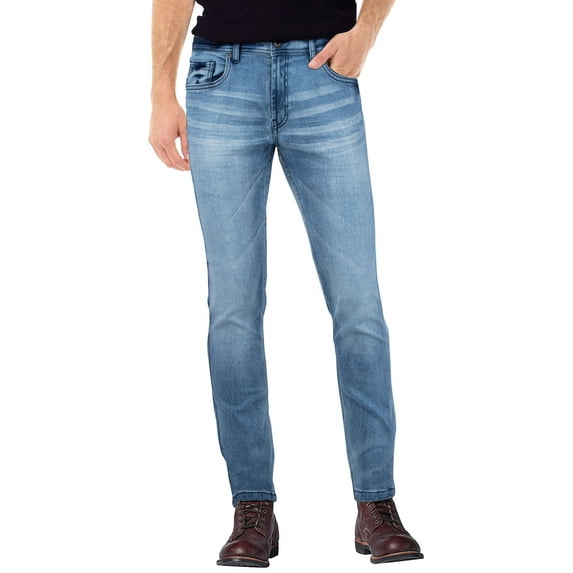 CULTURA AZURE Mens Stretch 5 Pocket Skinny Jeans, Med Blue, 36X30