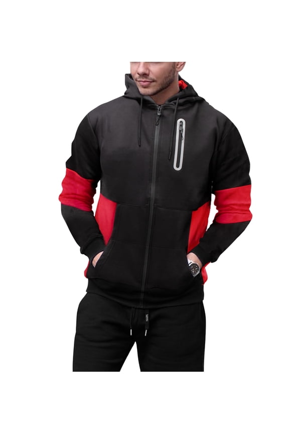 CULTURA Men's Active Fashion Hooded Fleece Sport Sweater For Gym & Running, Athletic Hoodie Zipper , Black/Red , Small