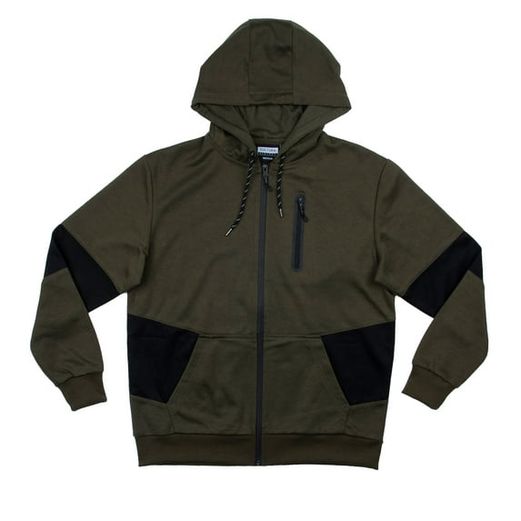 CULTURA Men's Light Weight Active Hooded Sweater For Gym & Running, Athletic Hoodie, Full Zipper - Olive/Black, XX-Large